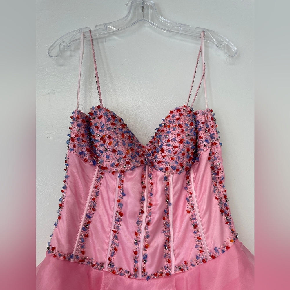Pink Corset Style EmbellishBodice Gown with Sweetheart Neckline for Prom Size 14